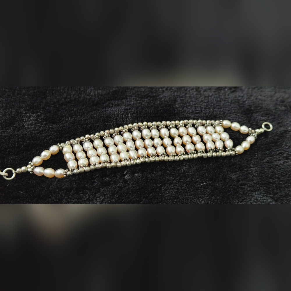 Vintage 925 Sterling Silver and Pearl Bracelet 7.5" Length